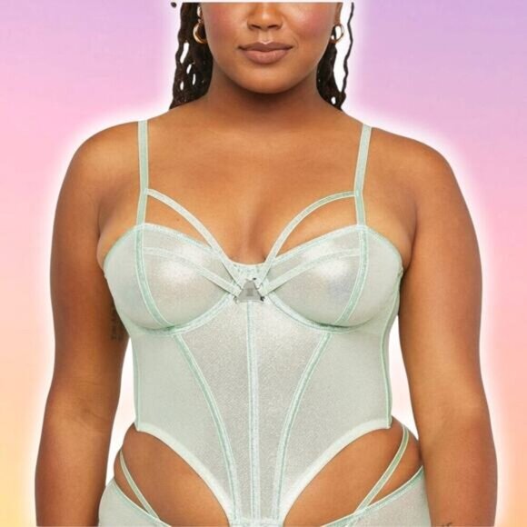 NWT SAVAGE X FENTY Going Platinum Mesh Bustier Sz Small Green Mist - Picture 1 of 8